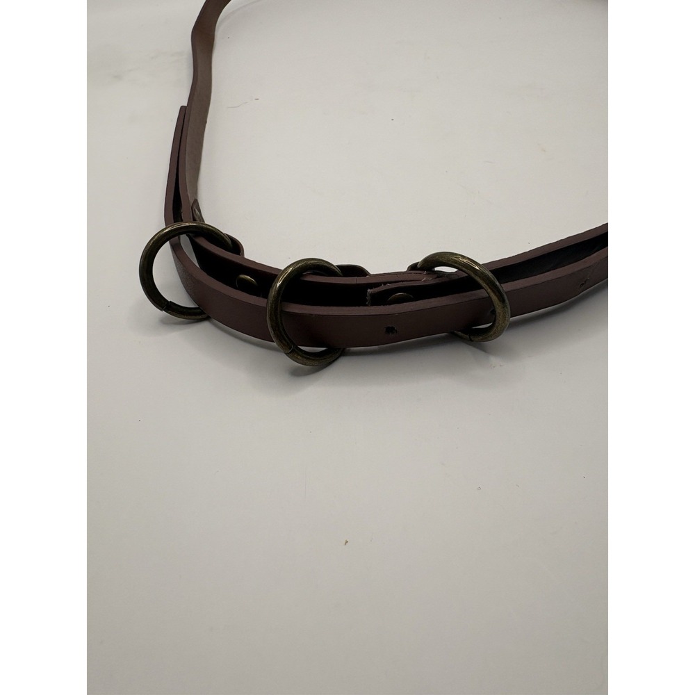 Chocolate Brown Triple Ring 44" Women's Thin Belt No Brand Brass Look Buckle